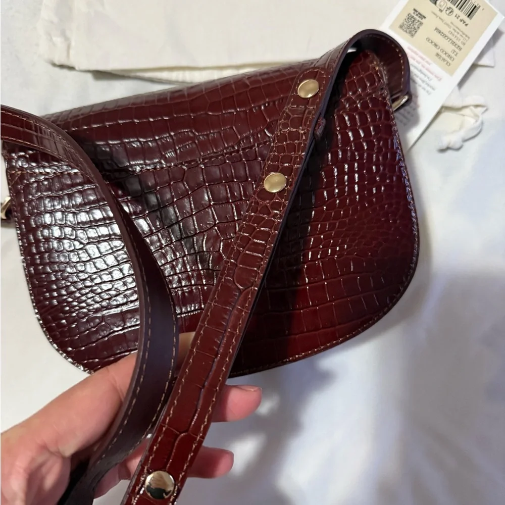 Sezane CLAUDE BAG CHOCOLATE CROCODILE PRINT - Picture 9 of 14